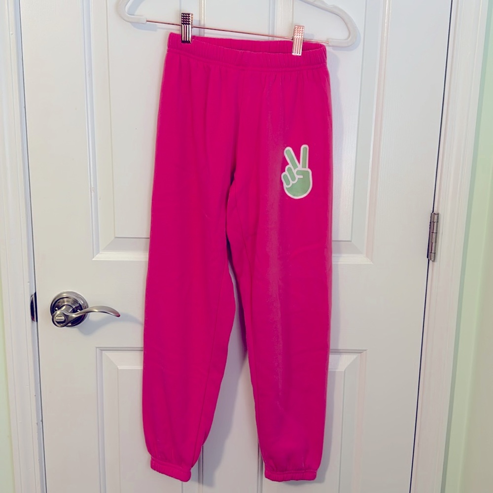 KATIE J NYC PINK peace Sign Sweatpants Y14